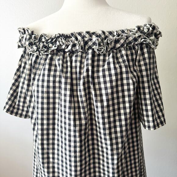 Vineyard Vines Off the Shoulder Gingham Black & White Mini Dress Women's Large - Picture 3 of 11